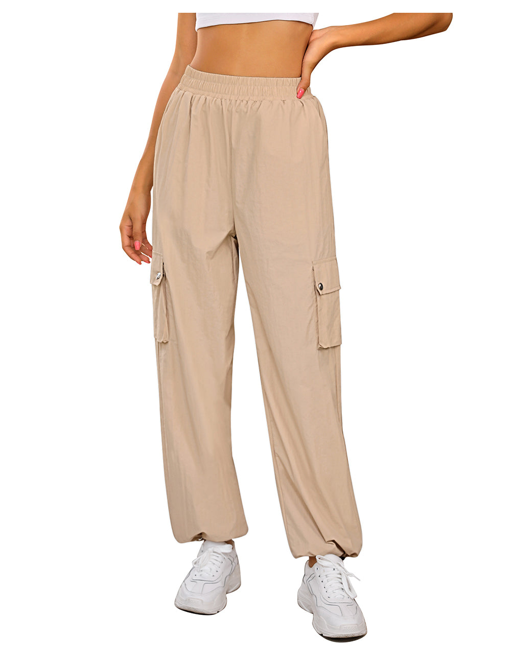 Corduair Cargo Pants for Women High Elastic Waist Durable Baggy Trousers