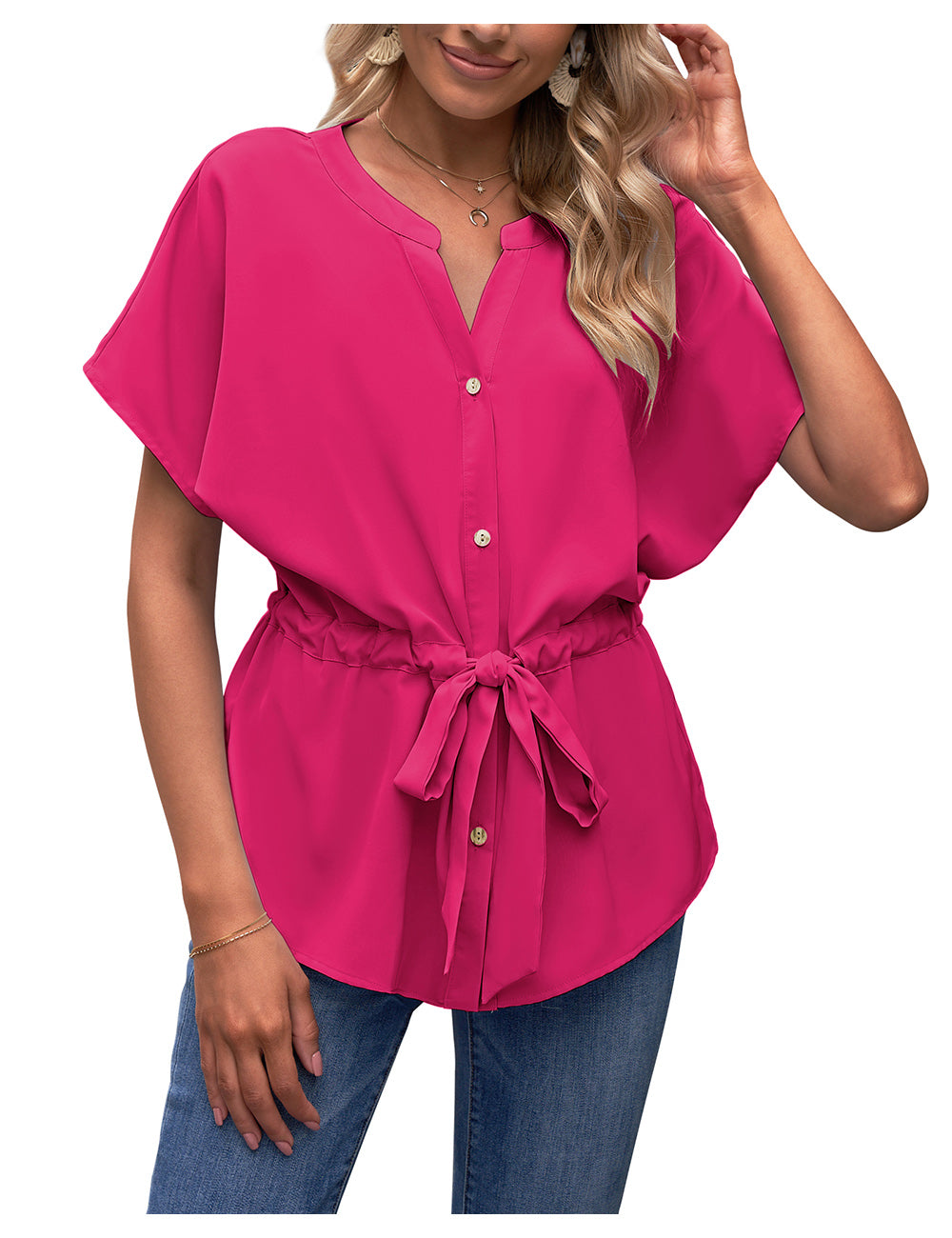 Corduair Casual Blouses for Women Peplum Button Down Lightweight Office Tops