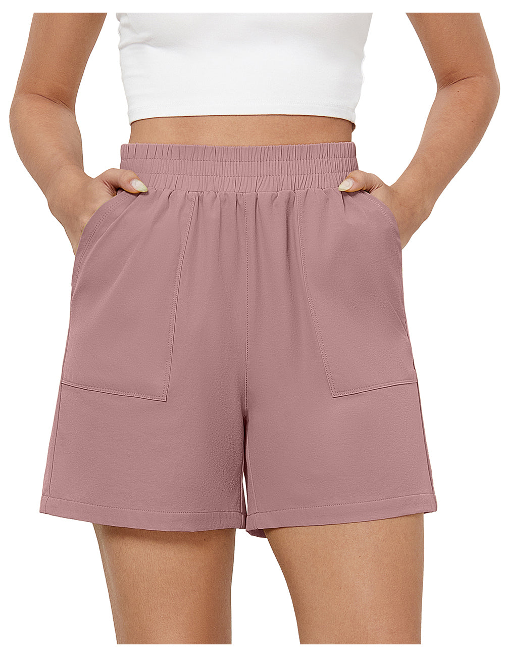 Corduair High Waist Wide Leg Workout Shorts for Women Pull on Gym Running Athletic Shorts