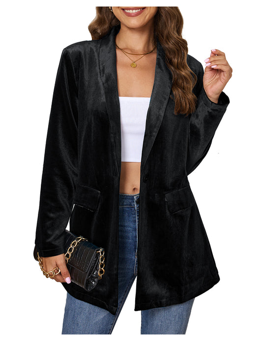 Corduair Long Sleeves Lapel Collar Velvet Blazers Dressy Casual Jackets for Women