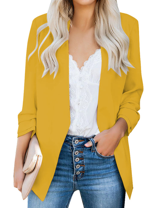 Corduair Business Jacket for Women Open Front Padded Shoulders Office Long sleeve Blazer