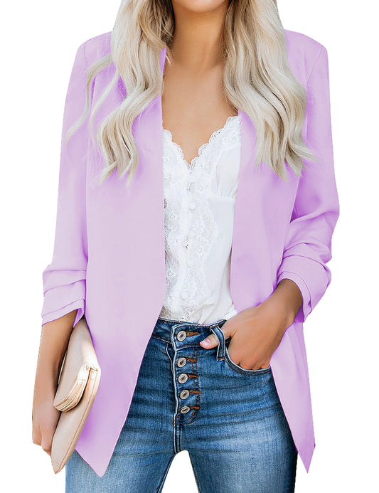 Corduair Business Jacket for Women Open Front Padded Shoulders Office Long sleeve Blazer