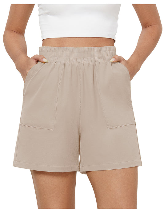 Corduair High Waist Wide Leg Workout Shorts for Women Pull on Gym Running Athletic Shorts
