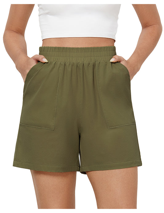 Corduair High Waist Wide Leg Workout Shorts for Women Pull on Gym Running Athletic Shorts